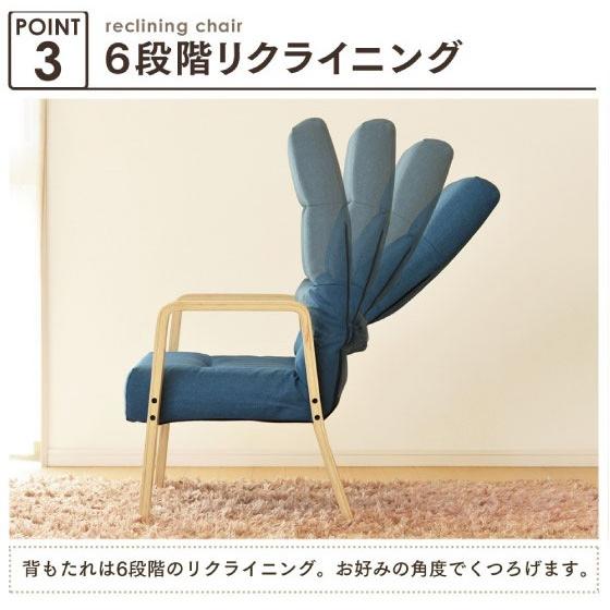 おしゃれハイバック高座椅子（6段階リクライニング／布ファブリック張り／木製肘付き） |  | 05