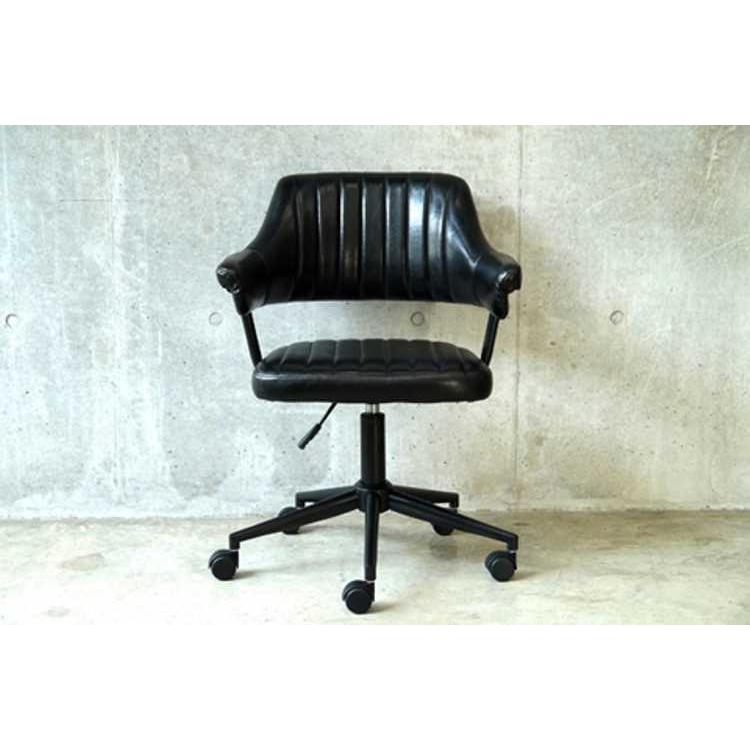 デスクチェア ブラック レトロ調 PUレザー製 合成レザー 合皮 キャスター脚 5本足 肘掛け付 肘付 |  | 01