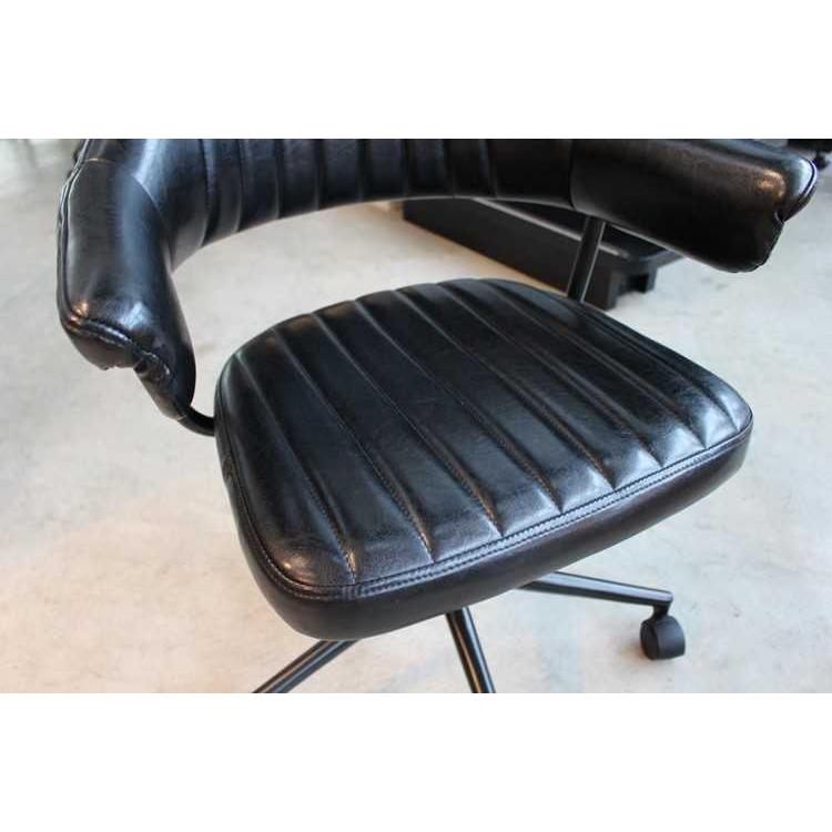 デスクチェア ブラック レトロ調 PUレザー製 合成レザー 合皮 キャスター脚 5本足 肘掛け付 肘付 |  | 05