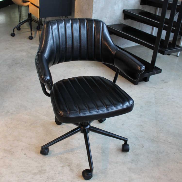デスクチェア ブラック レトロ調 PUレザー製 合成レザー 合皮 キャスター脚 5本足 肘掛け付 肘付 |  | 07