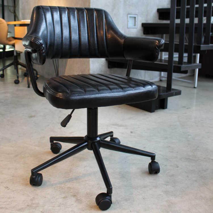 デスクチェア ブラック レトロ調 PUレザー製 合成レザー 合皮 キャスター脚 5本足 肘掛け付 肘付 |  | 08