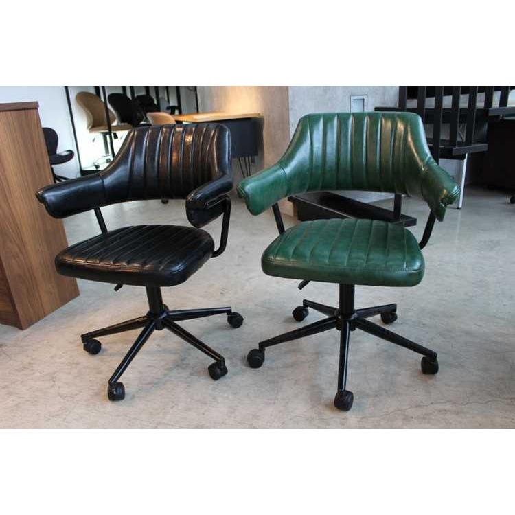 デスクチェア ブラック レトロ調 PUレザー製 合成レザー 合皮 キャスター脚 5本足 肘掛け付 肘付 |  | 09