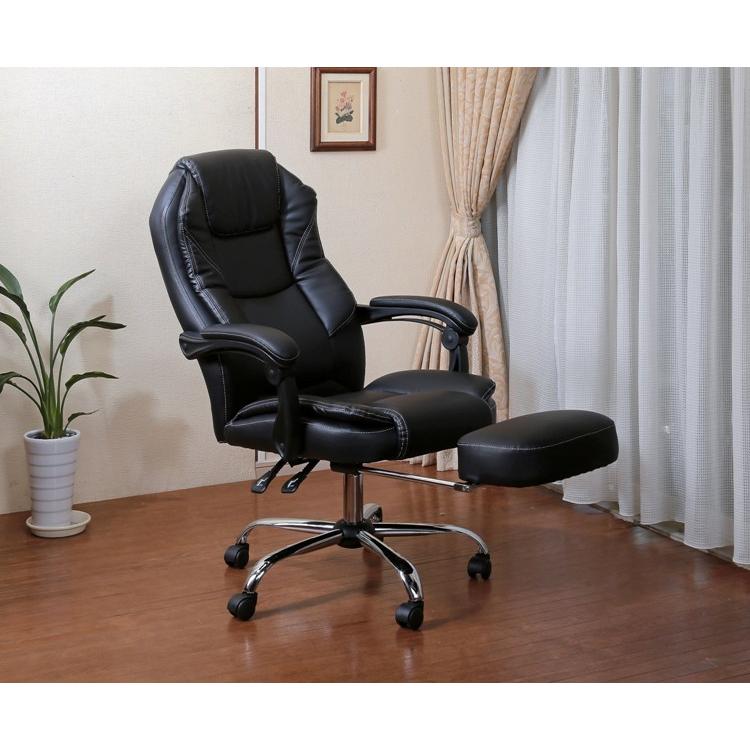 デスクチェア リクライニングチェア 合皮 レザー フットレスト付き