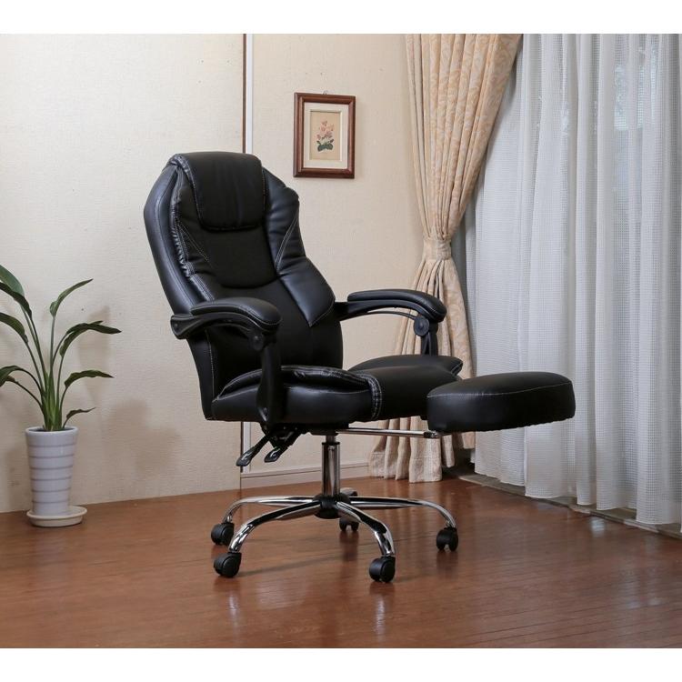 デスクチェア リクライニングチェア 合皮 レザー フットレスト付き