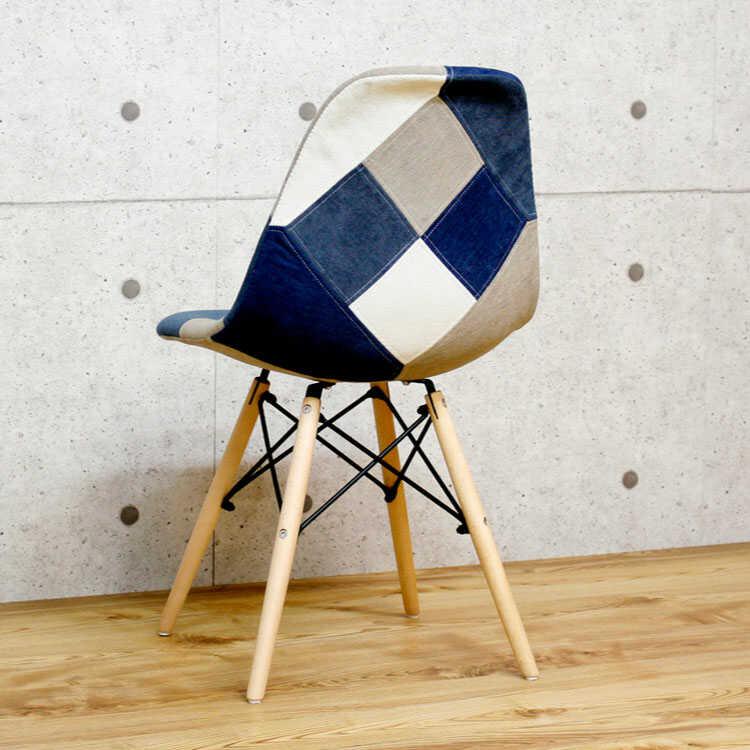 ダイニングチェア イームズチェア 青 オシャレ パッチワーク 1脚 北欧