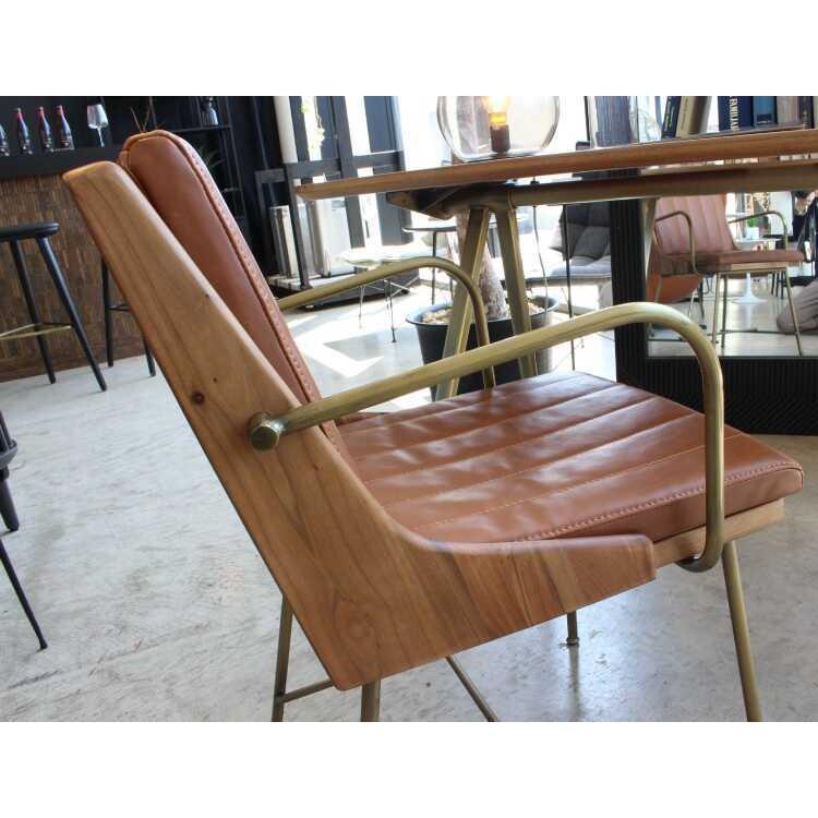 ダイニングチェア 肘付 肘掛 アンティーク 椅子 クラシック レトロ おしゃれ 合成皮革 PUレザー ゴールド ウォールナット 天然木製 無垢 スチール いす イス |  | 06