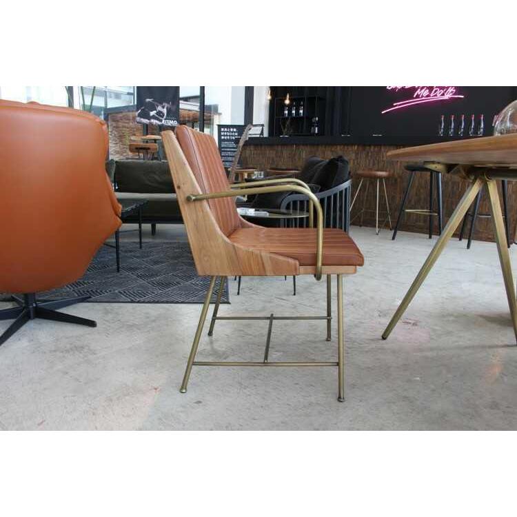 ダイニングチェア 肘付 肘掛 アンティーク 椅子 クラシック レトロ おしゃれ 合成皮革 PUレザー ゴールド ウォールナット 天然木製 無垢 スチール いす イス |  | 07