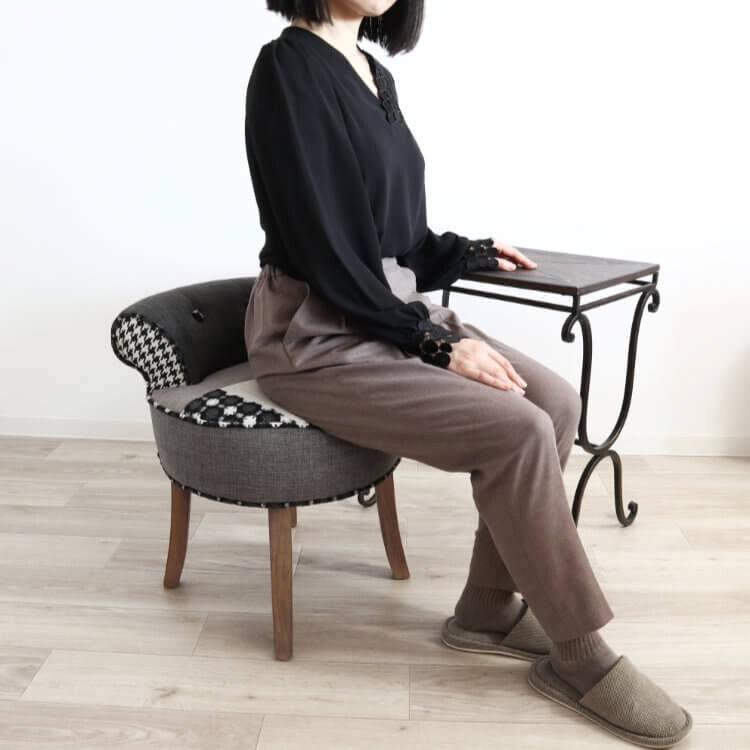 デザインチェア パッチワーク 北欧 お洒落 モノクロ 布製 ダークグレー