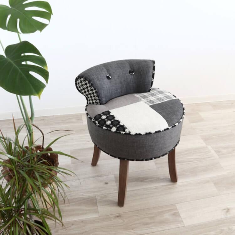 デザインチェア パッチワーク 北欧 お洒落 モノクロ 布製 ダークグレー