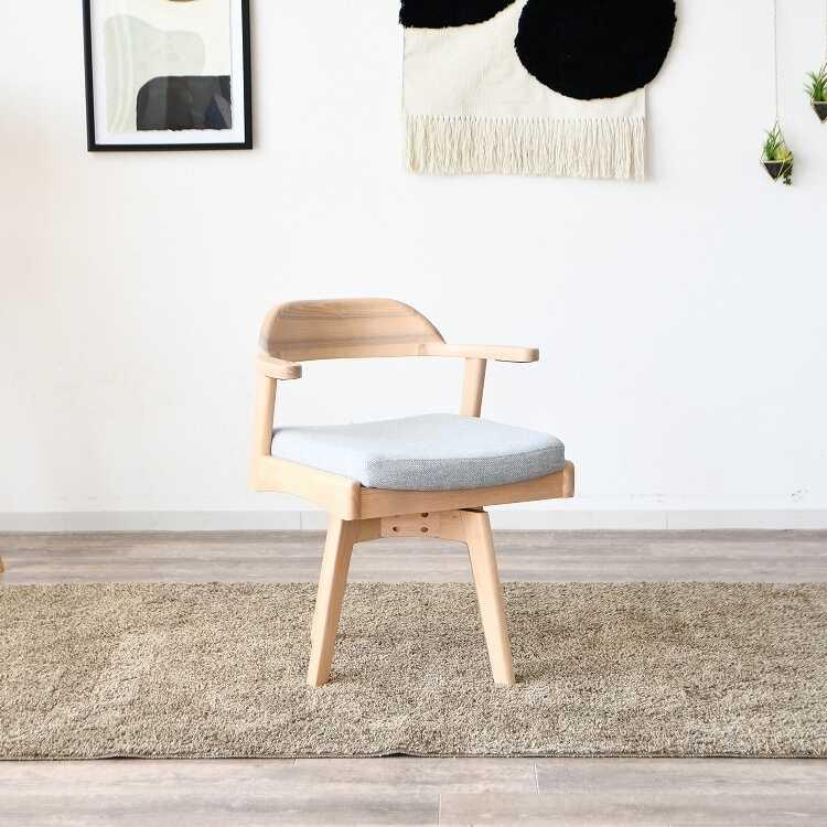 天板に掛けられる！フレームの曲線が美しい回転ダイニングチェア 天然木製フレーム 布ファブリック張り 食卓椅子 カフェチェア おしゃれ かわいい インテリア |  | 02
