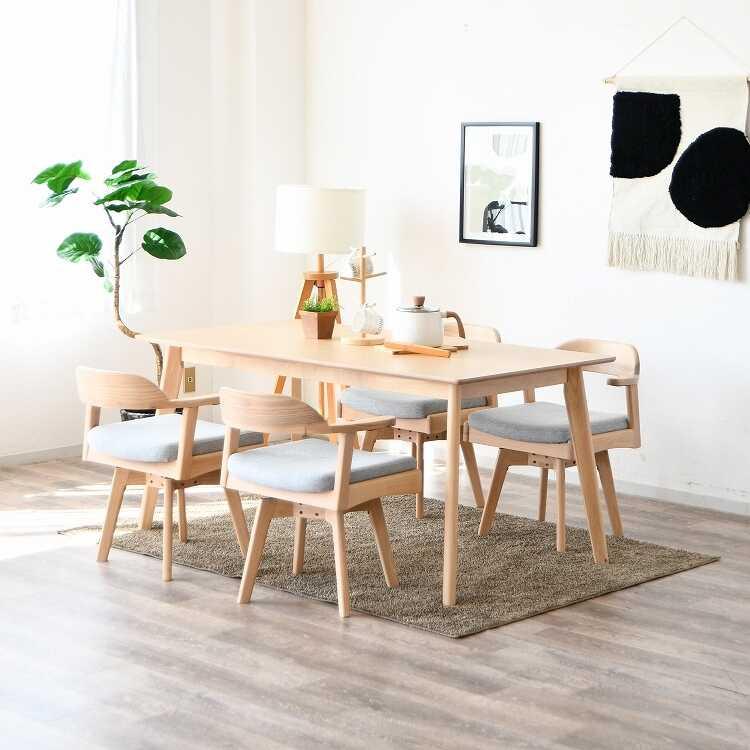 天板に掛けられる！フレームの曲線が美しい回転ダイニングチェア 天然木製フレーム 布ファブリック張り 食卓椅子 カフェチェア おしゃれ かわいい インテリア |  | 07