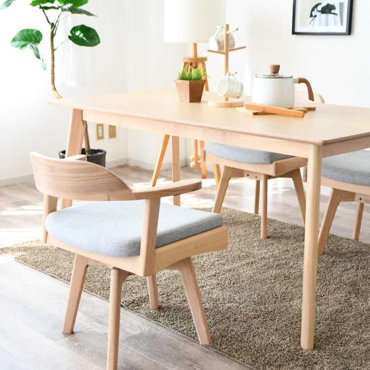 天板に掛けられる！フレームの曲線が美しい回転ダイニングチェア 天然木製フレーム 布ファブリック張り 食卓椅子 カフェチェア おしゃれ かわいい インテリア |  | 09