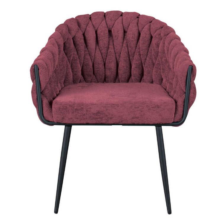 モコモコ感がセレブで上品なラウンジチェア ファブリック製 レッド色 おしゃれ 高級感 ダイニングチェア デスクチェア カフェチェア 食卓用いす 布 スチール |  | 01