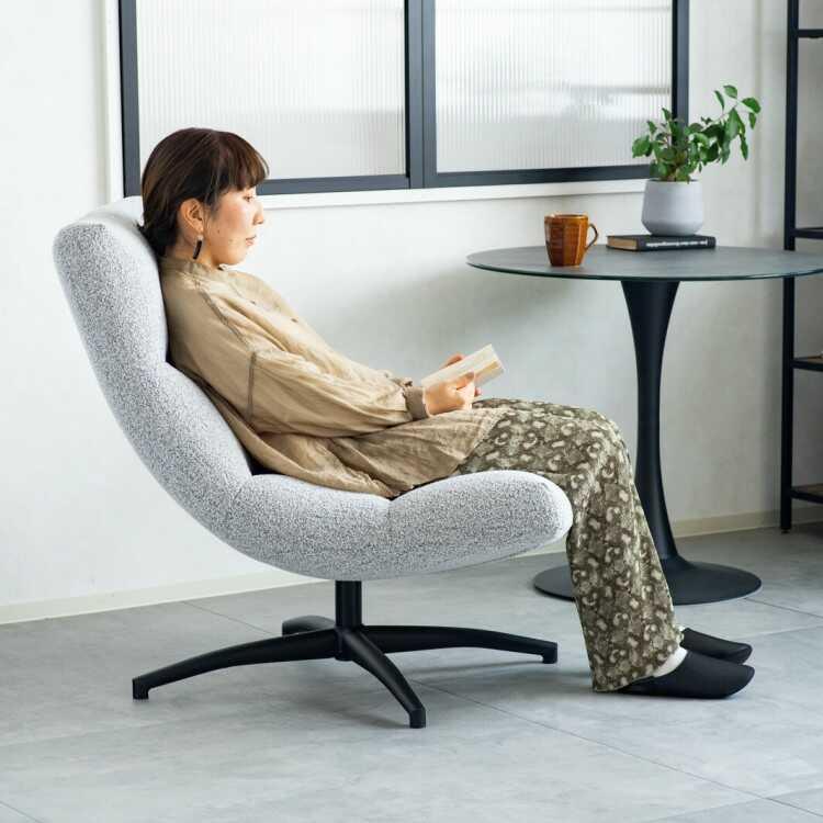あぐらもかけるワイドでゆったり回転式ソファー ひとりがけ おしゃれ かわいい リラックスチェア パーソナルチェア リビング 書斎 ライトグレー ダークグレー |  | 14
