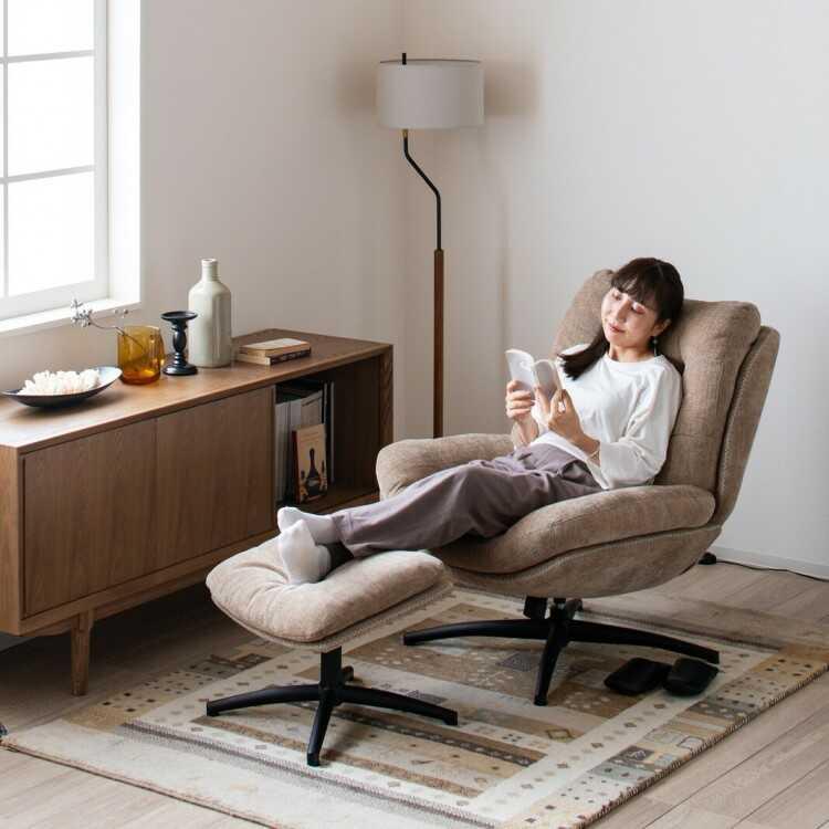ロッキング機能付きでリラックス効果抜群のパーソナルチェア オットマン付き ベージュ おしゃれ かわいい リラックスチェア リビング 書斎 フットレスト付き |  | 13
