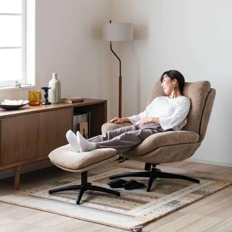 ロッキング機能付きでリラックス効果抜群のパーソナルチェア オットマン付き ベージュ おしゃれ かわいい リラックスチェア リビング 書斎 フットレスト付き |  | 14
