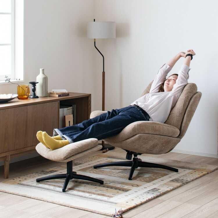 ロッキング機能付きでリラックス効果抜群のパーソナルチェア オットマン付き ベージュ おしゃれ かわいい リラックスチェア リビング 書斎 フットレスト付き |  | 16