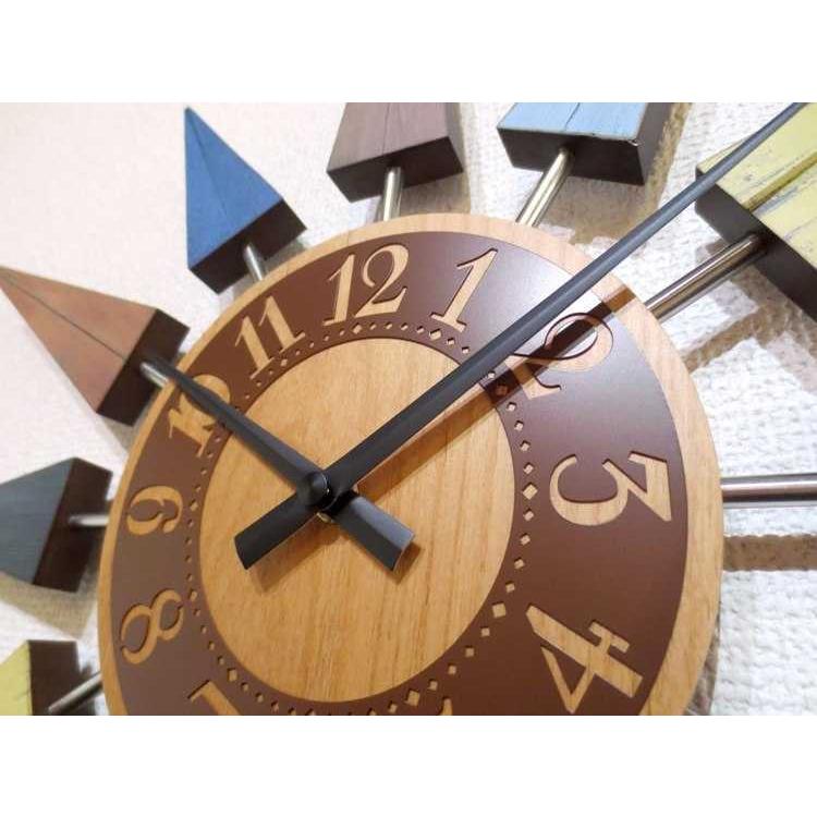 壁掛け時計 音なし スイープ カラフル ポップ 太陽 ウッド製 おしゃれ