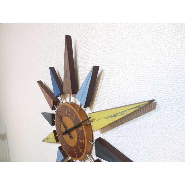 壁掛け時計 音なし スイープ カラフル ポップ 太陽 ウッド製 おしゃれ