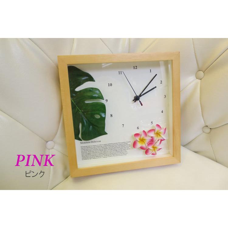 壁掛け時計 ハワイアン ナチュラル お洒落 モンステラ プルメリア 四角