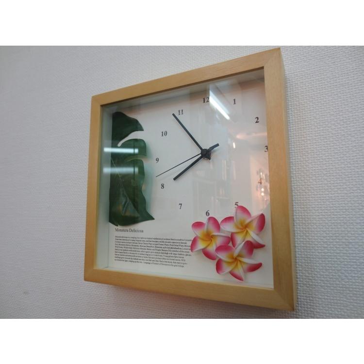 壁掛け時計 ハワイアン ナチュラル お洒落 モンステラ プルメリア 四角