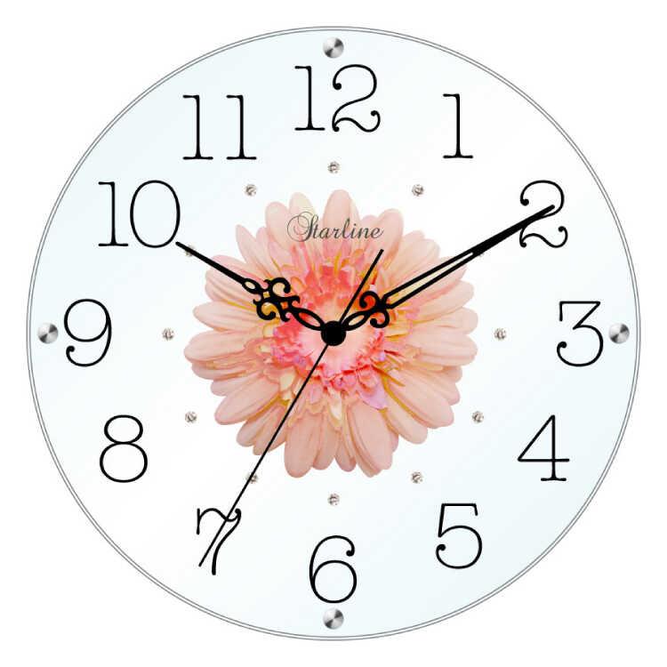 壁掛け時計 ウォールクロック アートフラワー ピーチ ガラス
