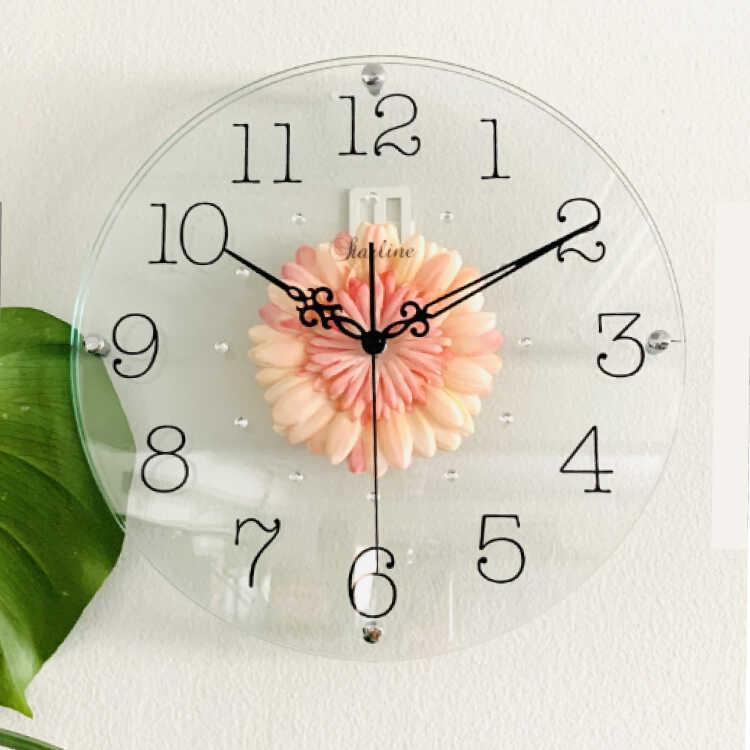 壁掛け時計 ウォールクロック アートフラワー ピーチ ガラス