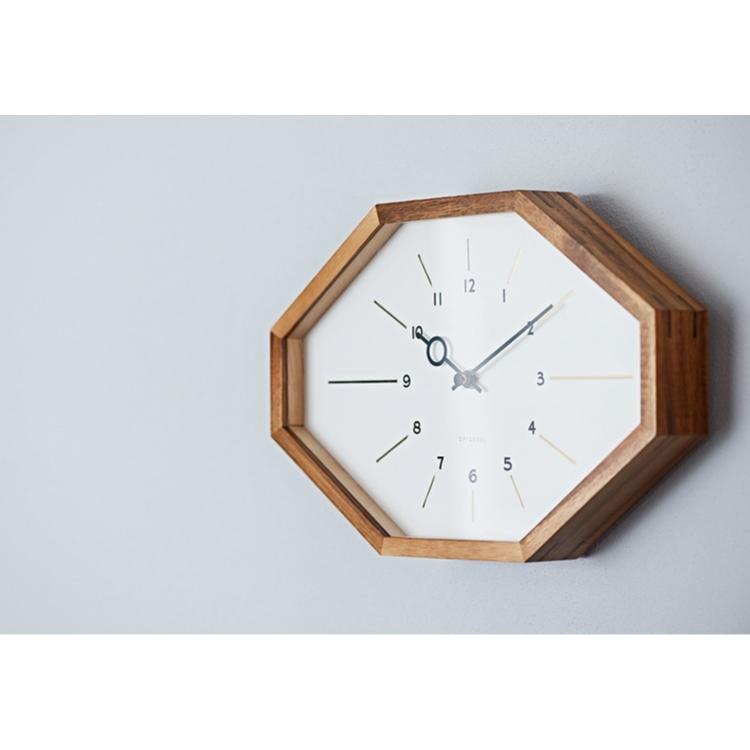壁掛け時計 電波時計 木製 八角形 ホワイト ブラック モノトーン