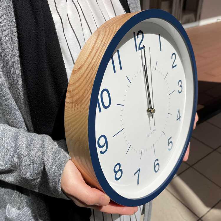 壁掛け時計 電波 北欧 おしゃれ ブルー 海岸風 天然木製 シンプル