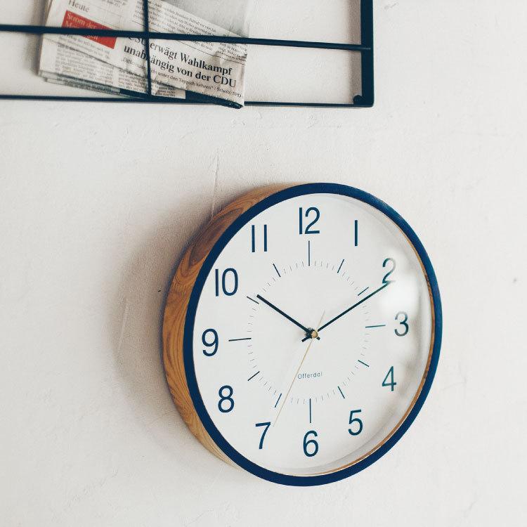 壁掛け時計 電波 北欧 おしゃれ ブルー 海岸風 天然木製 シンプル