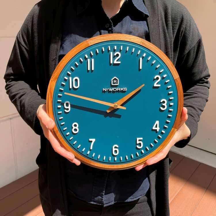 壁掛け時計 ネイビー 可愛い 北欧 木製 ナチュラル 30cm ポリレジン