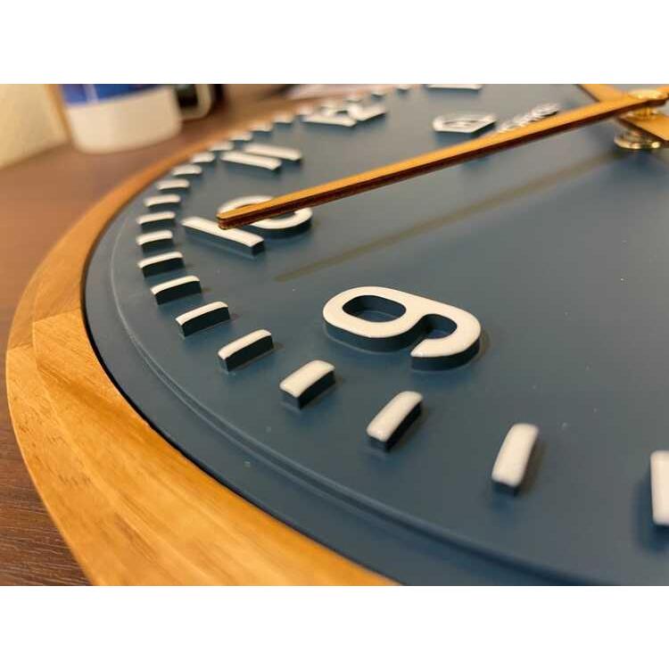 壁掛け時計 ネイビー 可愛い 北欧 木製 ナチュラル 30cm ポリレジン