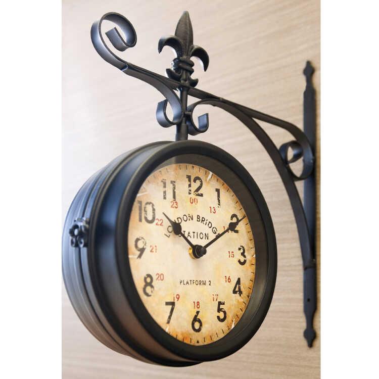 壁掛け時計 おしゃれ 時計 両面 掛け時計 幅32 黒 ブラック