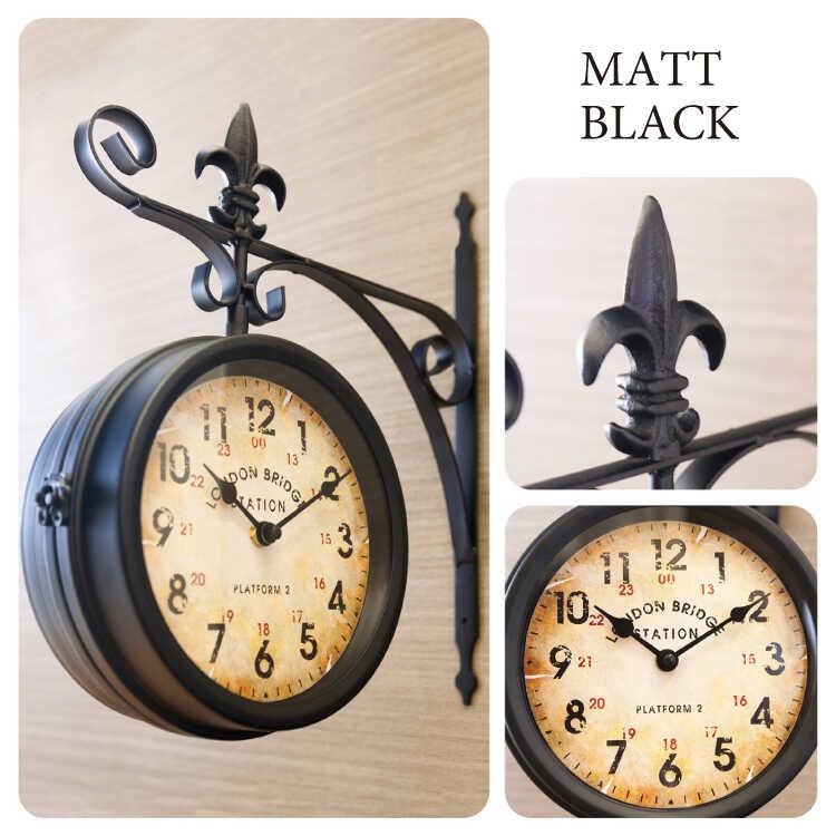 壁掛け時計 おしゃれ 時計 両面 掛け時計 幅32 黒 ブラック