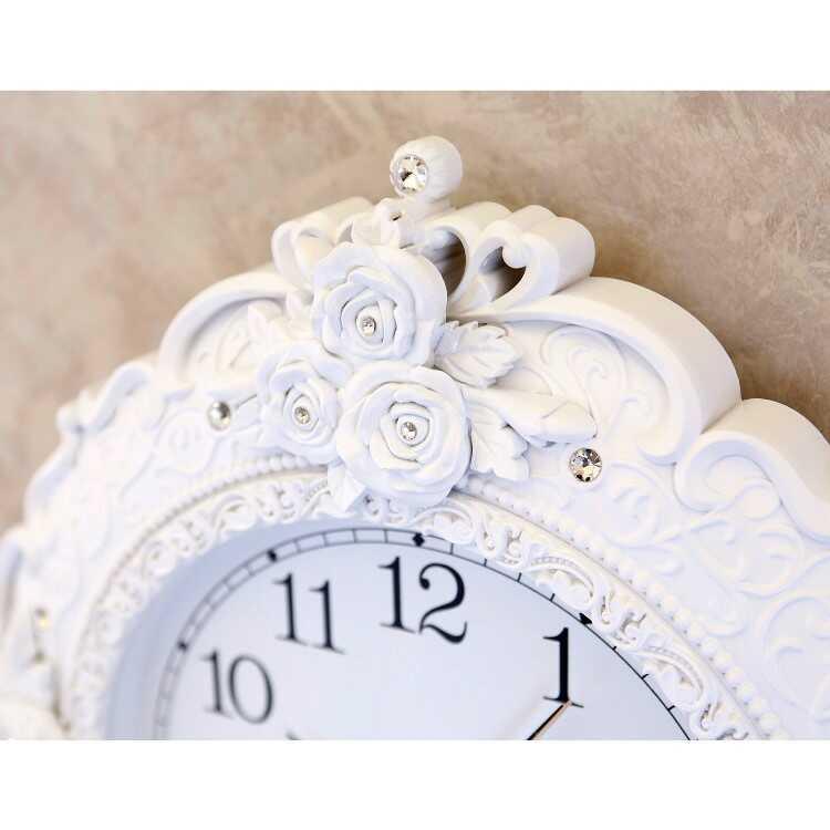 白薔薇デザインのヨーロピアン壁掛け振り子時計 音なしスイープ