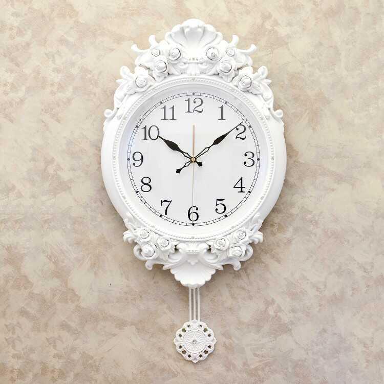 大きいサイズの白薔薇デザインのビクトリアン壁掛け振り子時計 音なしスイープムーブメント ウォールクロック 連続秒針 おしゃれ ゴージャス 上品 寝室 書斎 |  | 01