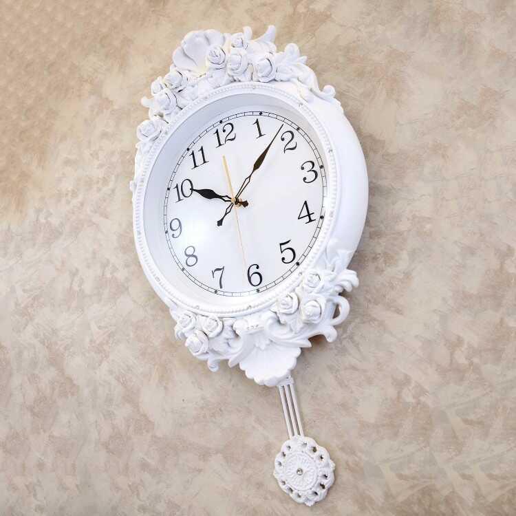 大きいサイズの白薔薇デザインのビクトリアン壁掛け振り子時計 音なしスイープムーブメント ウォールクロック 連続秒針 おしゃれ ゴージャス 上品 寝室 書斎 |  | 02