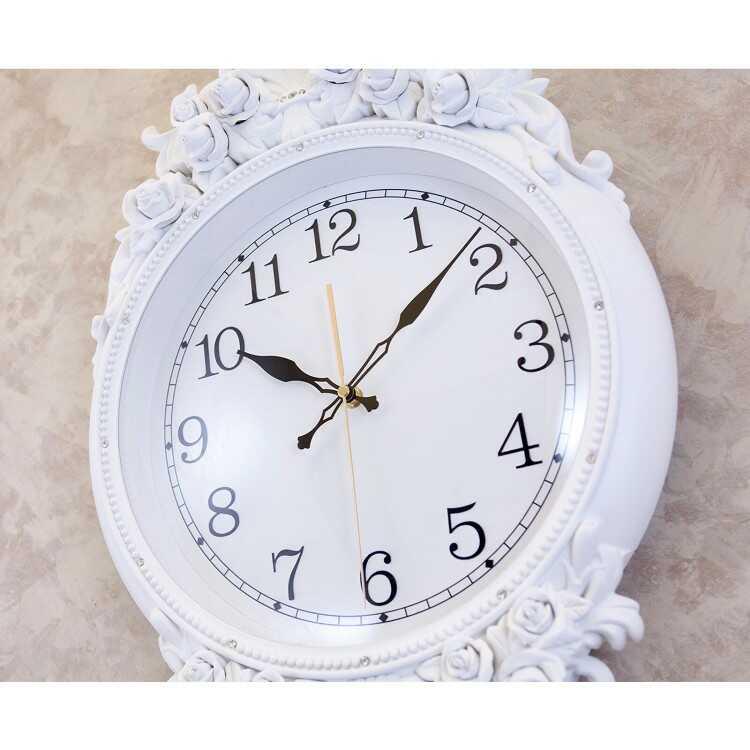 大きいサイズの白薔薇デザインのビクトリアン壁掛け振り子時計 音なしスイープムーブメント ウォールクロック 連続秒針 おしゃれ ゴージャス 上品 寝室 書斎 |  | 03