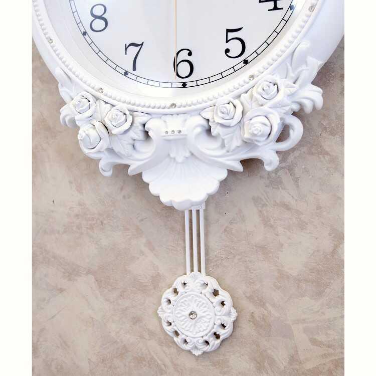 大きいサイズの白薔薇デザインのビクトリアン壁掛け振り子時計 音なしスイープムーブメント ウォールクロック 連続秒針 おしゃれ ゴージャス 上品 寝室 書斎 |  | 04