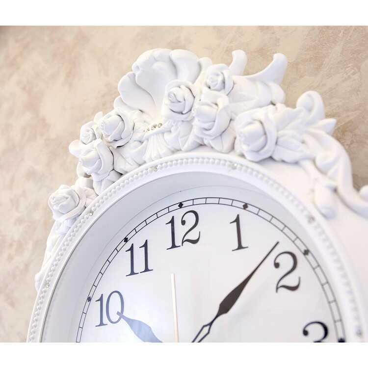 大きいサイズの白薔薇デザインのビクトリアン壁掛け振り子時計 音なしスイープムーブメント ウォールクロック 連続秒針 おしゃれ ゴージャス 上品 寝室 書斎 |  | 05