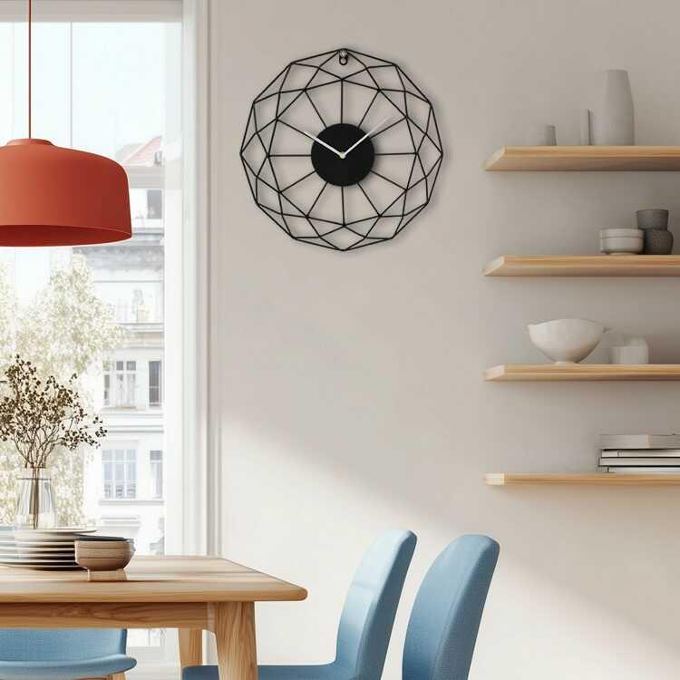 黒の幾何学模様のかっこいい壁掛け時計 モダンアートでおしゃれなウォールクロック 静かな連続秒針 スイープムーブメント 大きい直径40cm リビング居間 書斎 |  | 08