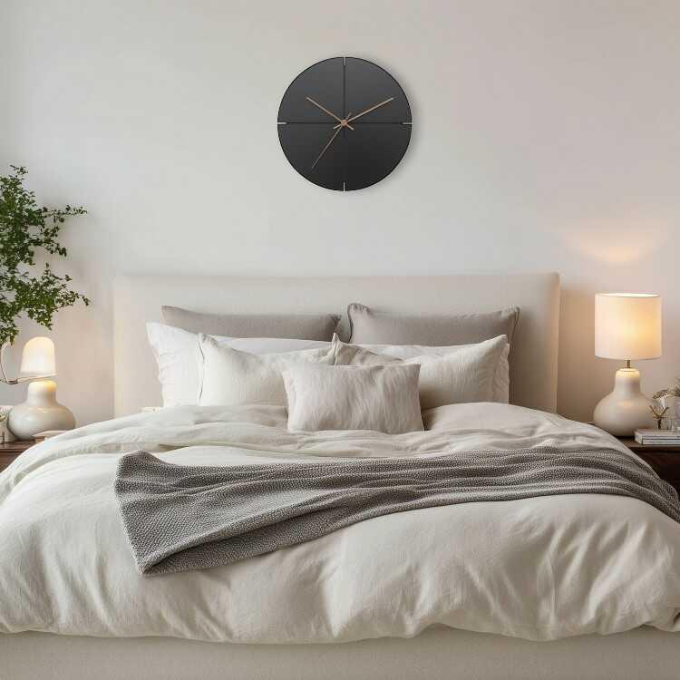 ブラックボディーのかっこいい壁掛け時計 モダンな黒のウォールクロック 連続秒針 スイープムーブメント 静音 直径30cm リビング 書斎 寝室 おしゃれ木目調針 |  | 06