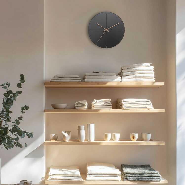 ブラックボディーのかっこいい壁掛け時計 モダンな黒のウォールクロック 連続秒針 スイープムーブメント 静音 直径30cm リビング 書斎 寝室 おしゃれ木目調針 |  | 08