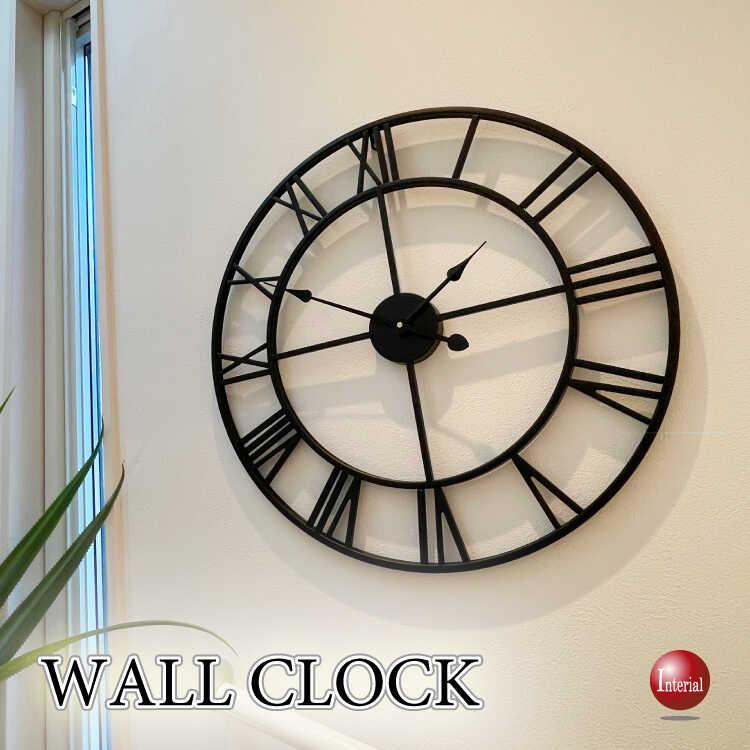 超大きいサイズのアイアン製フレームの壁掛け時計 リビングや玄関に