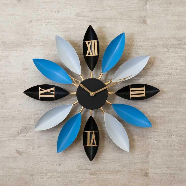 大迫力サイズ！葉っぱリーフデザインのモダンウォールクロック 青