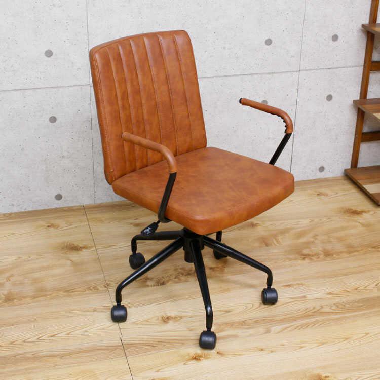 パソコンチェア おしゃれ ブラウン レザー 合皮 レトロ ヴィンテージ 肘付き キャスター 昇降式 デスクチェア アンティーク ワンルーム 在宅ワーク |  | 01