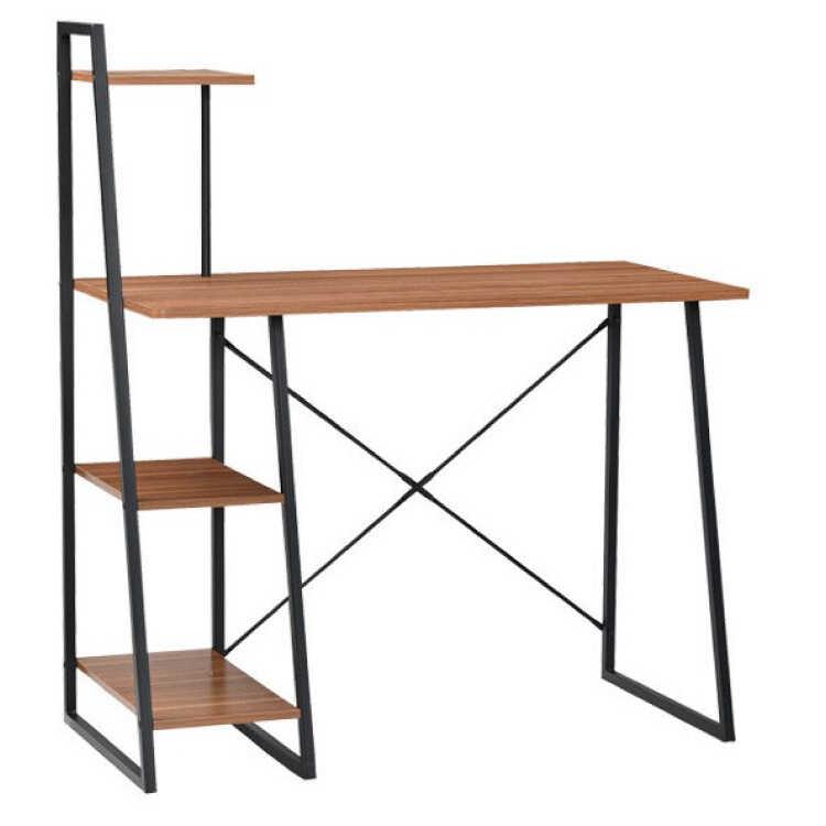 パソコンデスク シンプル 棚付き 収納棚 4段 ラック付き オープン