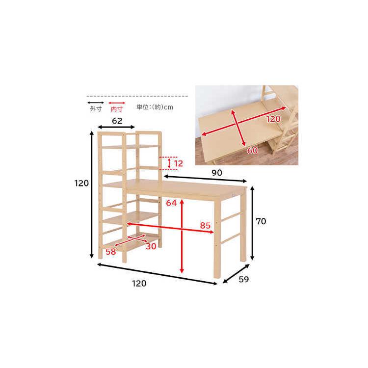 パソコンデスク 収納ラック付き デスク 幅120cm ホワイト おしゃれ