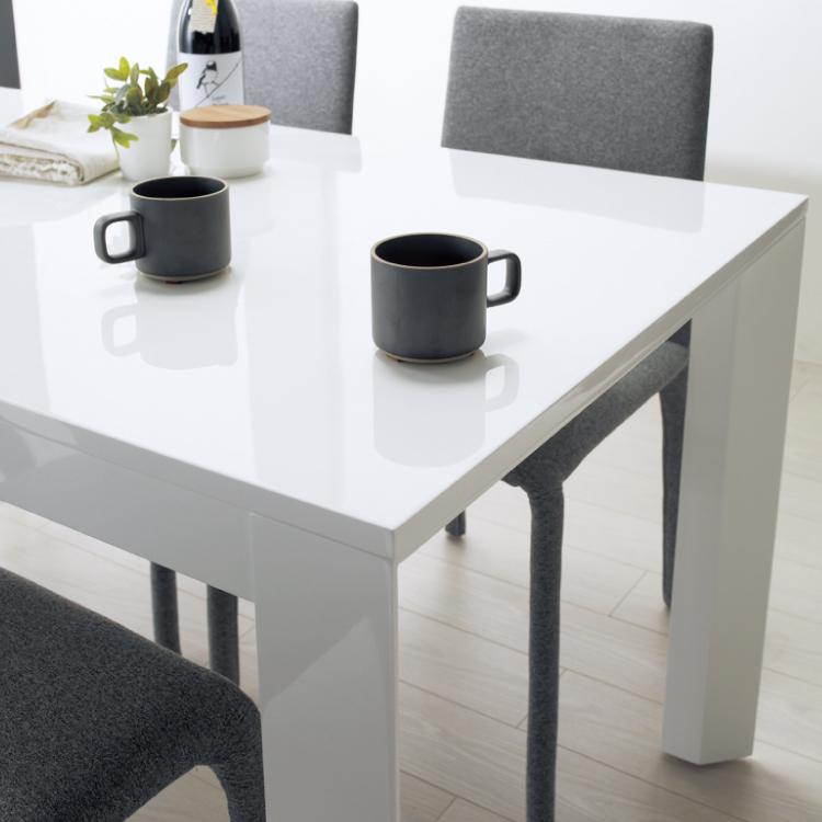 ダイニングテーブル 幅140cm ホワイト 鏡面天板 光沢 白 : インテリア