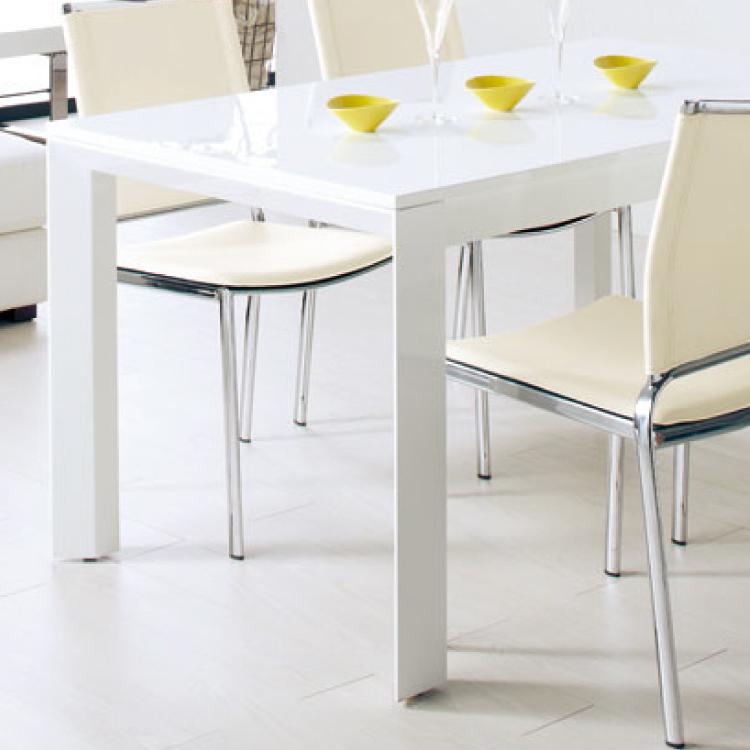 新品ダイニングテーブルホワイトテーブル 140cm ダイニングテーブル 幅140cm ホワイト 鏡面天板 光沢 白 : インテリア